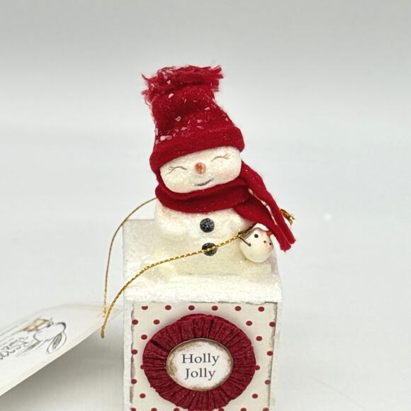 Bethany Lowe Holly Jolly Snowgirl on Block Winter Christmas Snowman Figurine NEW - Picture 4 of 7
